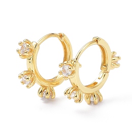 Honeyhandy Brass Inlaid Cubic Zirconia Hoop Earrings, Real 18K Gold Plated, Cadmium Free & Lead Free, Flower, Clear, 16x18.5x4mm, Pin: 0.8mm