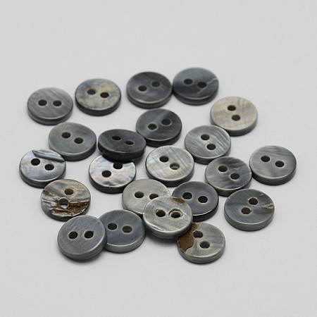Honeyhandy 2-Hole Shell Flat Round Buttons, Gray, 11mm, Hole: 1mm, about 720pcs/bag