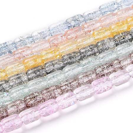 Transparent K9 Crackle Glass Beads Strands, Column, Mixed Color, 11x8mm, Hole: 1.6mm; about 36pcs/strand, 15.16 inches(38.5cm)