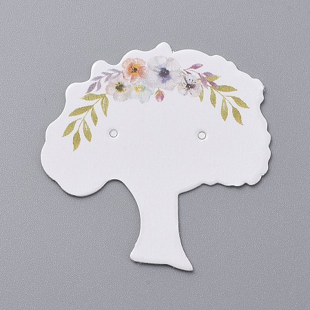 Honeyhandy Cardboard Earring Display Cards, Tree, White, 39.5~40x39x0.4mm, Hole: 1.2mm