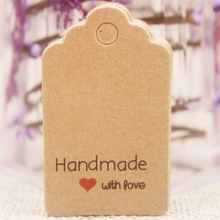 Honeyhandy Paper Gift Tags, Hange Tags, For Arts and Crafts, For Wedding, Valentine's Day, Rectangle with Word Handmade with Love, BurlyWood, 50x30x0.4mm, Hole: 5mm