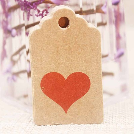 Honeyhandy Paper Gift Tags, Hange Tags, For Arts and Crafts, For Wedding, Valentine's Day, Rectangle with Heart Pattern, BurlyWood, 50x30x0.4mm, Hole: 5mm