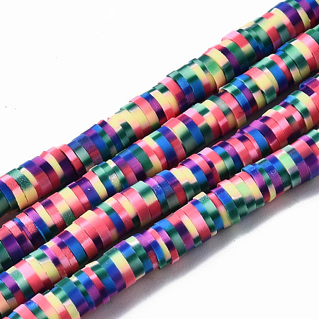 Honeyhandy Handmade Polymer Clay Beads Strands, for DIY Jewelry Crafts Supplies, Heishi Beads, Disc/Flat Round, Colorful, 4x0.5mm, Hole: 1.8mm, about 320~447pcs/strand, 15.75 inch~16.14 inch(40~41cm)