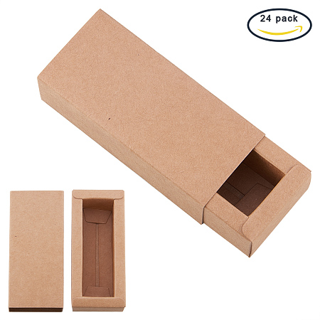 BENECREAT 24 Pack Kraft Paper Drawer Box Festival Gift Wrapping Boxes Soap Jewelry Candy Weeding Party Favors Gift Packaging Boxes - Brown (3.74x1.69x1