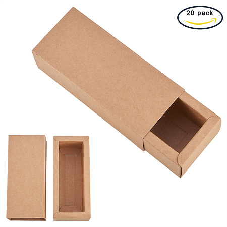 BENECREAT 20 Pack Kraft Paper Drawer Box Festival Gift Wrapping Boxes Soap Jewelry Candy Weeding Party Favors Gift Packaging Boxes - Brown (4.84x2.12x1.37
