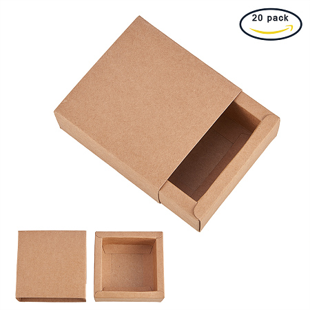 BENECREAT 20 Pack Kraft Paper Drawer Box Festival Gift Wrapping Boxes Soap Jewelry Candy Weeding Party Favors Gift Packaging Boxes - Brown (3.26x3.26x1.3