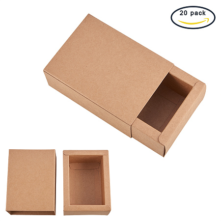 BENECREAT 20 Pack Kraft Paper Drawer Box Festival Gift Wrapping Boxes Soap Jewelry Candy Weeding Party Favors Gift Packaging Boxes - Brown (4.4x3.2x1.65