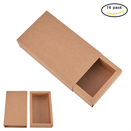 BENECREAT 16 Pack Kraft Paper Drawer Box Festival Gift Wrapping Boxes Soap Jewelry Candy Weeding Party Favors Gift Packaging Boxes - Brown (6.77x4x1.65