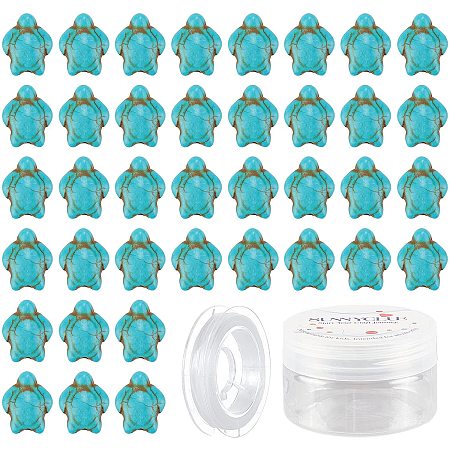 SUNNYCLUE 1 Box 100Pcs Turtle Turquoise Beads Carved Loose Spacer Bead Charms Stretch Bracelets Making Kits with 10m Beading Elastic Thread for Necklace Bracelet Earring DIY Jewelry Making