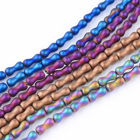 NBEADS Electroplate Glass Bead Strands, Frosted, Bone, Mixed Color, 8x3.5mm, Hole: 1mm; about 70pcs/strand, 21.9
