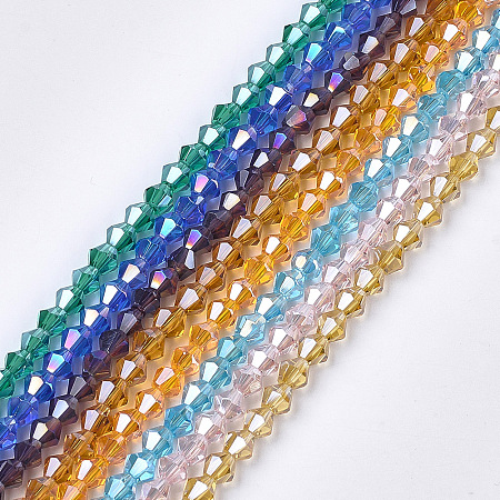 Arricraft Electroplate Glass Beads Strands, Pearl Luster Plated, Faceted, Bicone, Mixed Color, 6x5.5~6mm, Hole: 1mm, about 50pcs/strand, 11.02 inches