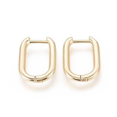 Honeyhandy Brass Huggie Hoop Earrings, Long-Lasting Plated, Oval, Real 18K Gold Plated, 17.5x13x2mm, Pin: 1mm