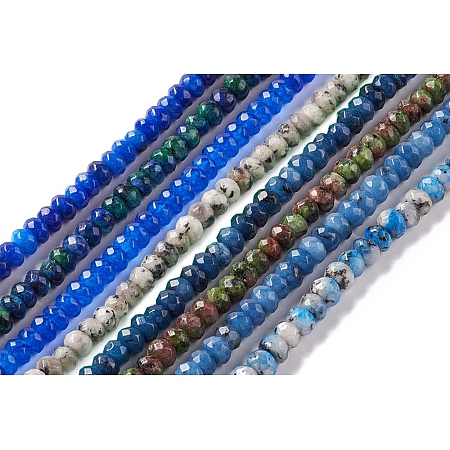 Dyed Natural Sesame Jasper/Kiwi Jasper Rondelle Beads Strands, Faceted, Mixed Color, 6x4mm, Hole: 1mm, about 87pcs/strand, 14.76~15.16 inch(37.5~38.5cm)