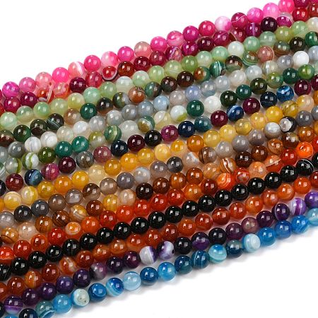 Honeyhandy Natural Banded Agate/Striped Agate Beads Strands, Dyed, Round, Mixed Color, 8mm, Hole: 1mm, about 47~48pcs/strand, 14.57''~15.35''(37~39cm)