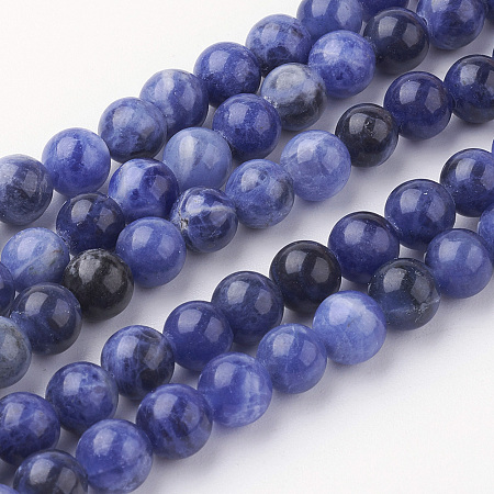 Honeyhandy Natural Sodalite Bead Strands, Round, Grade A, 6~6.5mm, Hole: 1mm, about 60pcs/strand, 14.9 inch(38cm)