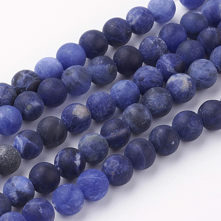 Honeyhandy Natural Sodalite Bead Strands, Round, Grade A, Frosted, 6~6.5mm, Hole: 1mm, about 60pcs/strand, 14.9 inch(38cm)