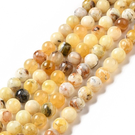 Honeyhandy Natural Yellow Opal Beads Strands, Round, 8mm, Hole: 0.8mm, about 47pcs/strand, 15.35 inch(39cm)