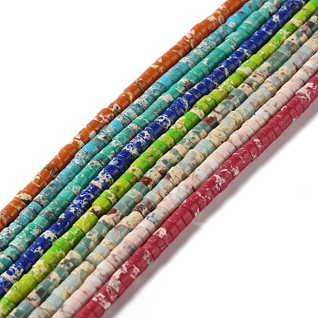 Synthetic Imperial Jasper Beads Strands, Dyed, Flat Round/Disc, Mixed Color, 4.5x1.5~2.5mm, Hole: 0.8mm, about 152~155pcs/strand, 15.04~15.35 inch(38.2~39cm)