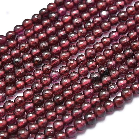 Honeyhandy Natural Garnet Beads Strands, Round, 3mm, Hole: 0.5mm, about 130pcs/Strand, 15.35 inch(39cm)