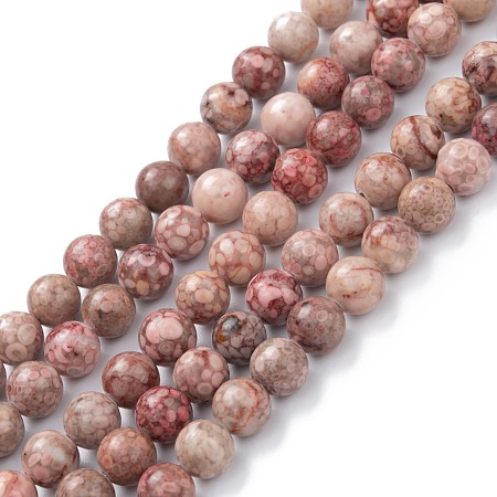 Arricraft Natural Maifanite/Maifan Stone Beads Strands, Dyed, Round, Flamingo, 8mm, Hole: 1.2mm, about 47pcs/strand, 15.55''(39.5cm)