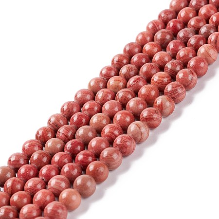 ARRICRAFT Natural Silver Line Jasper Beads Strands, Dyed & Heated, Round, Indian Red, 6~6.5mm, Hole: 1mm, about 61~66pcs/strand, 15.16~15.75 inch(38.5~40cm)