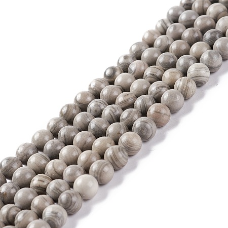 ARRICRAFT Natural Silver Line Jasper Beads Strands, Round, 6~6.5mm, Hole: 1mm, about 61~63pcs/strand, 15.16~15.75 inch(38.5~40cm)