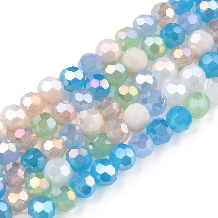 Glass Beads Strands, Faceted, Round, Deep Sky Blue, 4.5mm, Hole: 1mm, about 99pcs/strand, 14.57''(37cm)