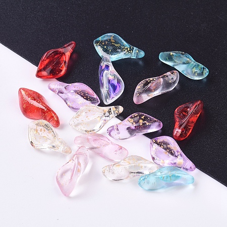 NBEADS Transparent Glass Pendants, with Glitter Powder, Petal, Mixed Color, 17.5x8.5x4.5mm, Hole: 1mm