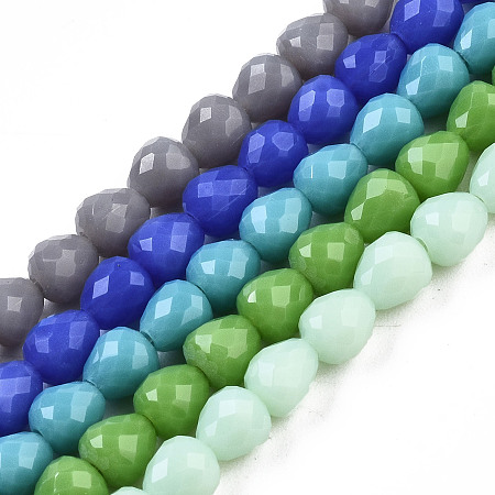 ARRICRAFT Opaque Solid Color Glass Beads Strands, Faceted, Teardrop, Mixed Color, 4.5~5x4x4mm, Hole: 1mm, about 97~101pcs/strand, 16.54~18.5 inches(42~47cm)