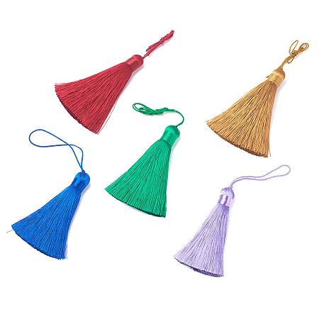 NBEADS 10 Pcs 2 inch Random Mixed Color Polyester Tassel Pendants, Ice Silk Floss Handmade Soft Tassel with Hang Loop for Jewelry Making, DIY Projects, Bookmarks