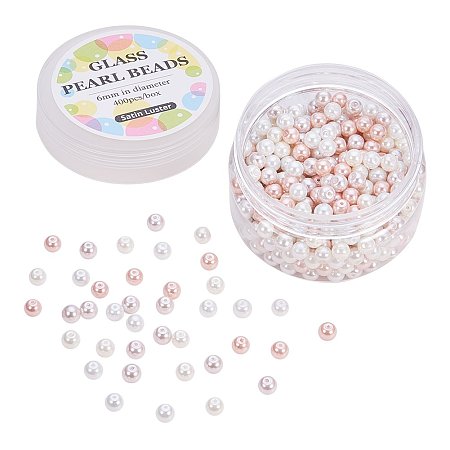 ARRICRAFT 1 Box(about 400pcs) 6mm Mixed Color Pearlized Glass Pearl Beads Hole: 0.7~1mm- Barely Pink Mix