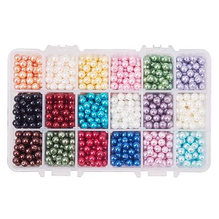 ARRICRAFT About 1170pcs 18 Color 6mm Dyed Round Glass Pearl Beads Assortment Lot for Bracelet Necklace Jewelry Making