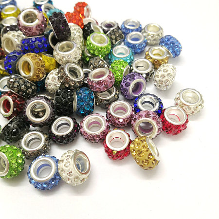 Arricraft Handmade Glass European Beads, Large Hole Beads, with Silver Color Brass Core, Faceted, Rondelle, Mixed Color, 14x8~9mm, Hole: 5mm, 10colors, 8pcs/color, 80pcs/box