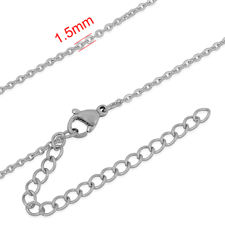 Honeyhandy 304 Stainless Steel Cable Chain Necklaces, with Lobster Claw Clasp and Extend Chains, Stainless Steel Color, 15.7 ~16.5 inch(40~42cm), 1.5mm