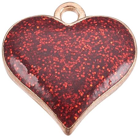 Pandahall Elite About 100pcs Heart Shape Jewelry Charms Pendants Zinc Alloy Enamel Charms Red for Jewelry Making and DIY Crafts