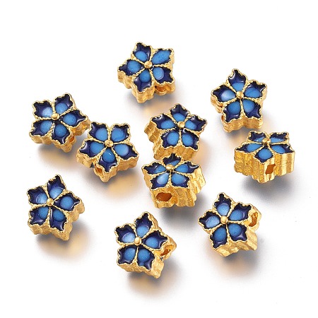 Honeyhandy Alloy Enamel Beads, Flower, Cornflower Blue, Golden, 9.5x9.5x7mm, Hole: 2mm