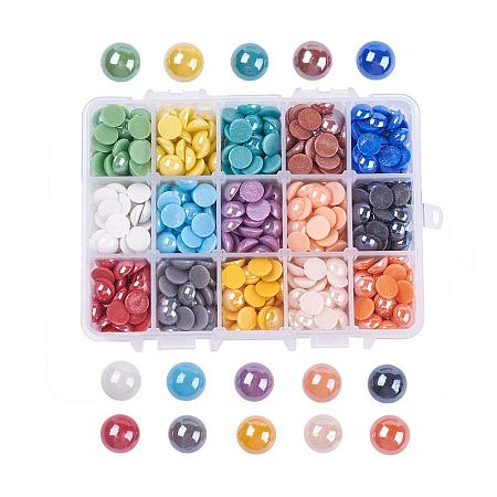 ARRICRAFT 1 Box (About 600pcs) 15 Colors Half Round Flatback Pearlized Plated Handmade Porcelain Cabochons for Scrapbook Craft DIY Making (9.5mm)