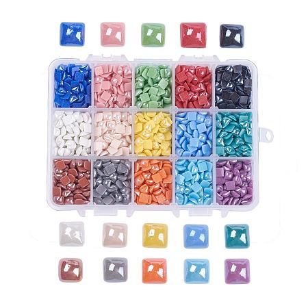 ARRICRAFT 1 Box (About 2295pcs) 15 Colors Square Flatback Pearlized Plated Handmade Porcelain Cabochons for Scrapbook Craft DIY Making (6x6mm)