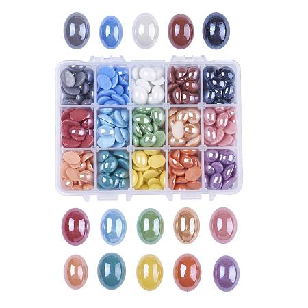 ARRICRAFT 1 Box (About 375pcs) 15 Colors Oval Pearlized Plated Handmade Porcelain Cabochons for Craft DIY Nail Making (13x10mm)