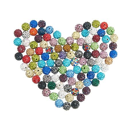 NBEADS 10mm 100pcs Mixed Color Pave Czech Crystal Rhinestone Disco Ball Clay Spacer Beads, Round Polymer Clay Charms Beads for Shamballa Jewelry Making