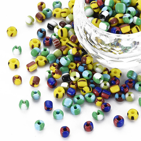 Opaque Glass Seed Beads, Round Hole, Flat Round, Mixed Color, 3.5~5.5x2~6.5mm, Hole: 1~1.2mm, about 450g/Pound