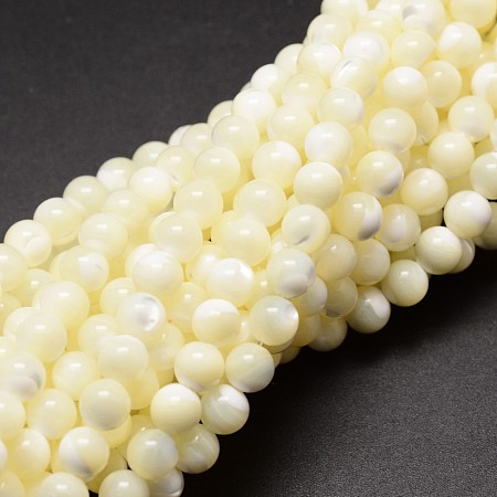 ARRICRAFT Natural Sea Shell Beads Strands, Round, Creamy White, 6mm, Hole: 1mm, about 68pcs/strand, 15.75 inches