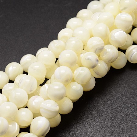 ARRICRAFT Natural Sea Shell Beads Strands, Round, Creamy White, 8mm, Hole: 0.8mm, about 51pcs/strand, 15.75 inches