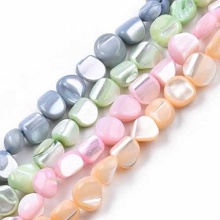 Natural Trochid Shell/Trochus Shell Beads Strands, Dyed, Nuggets, Mixed Color, 7.5~10.5x6.5~9.5x4~9mm, Hole: 0.8mm, about 48~49pcs/strand, 15.16 inch~15.75 inch(38.5~40cm)