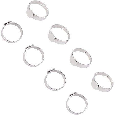 Pandahall Elite 50pcs 8mm Stainless Steel Adjustable Finger Rings Components Size 7 Flat Round Ring Pad Ring Base Findings for Ring Making