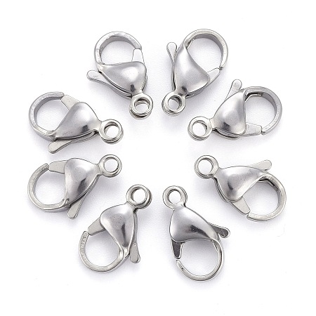 Honeyhandy 304 Stainless Steel Lobster Claw Clasps, Parrot Trigger Clasps, Stainless Steel Color, 15x9.5x4mm, Hole: 1.6mm