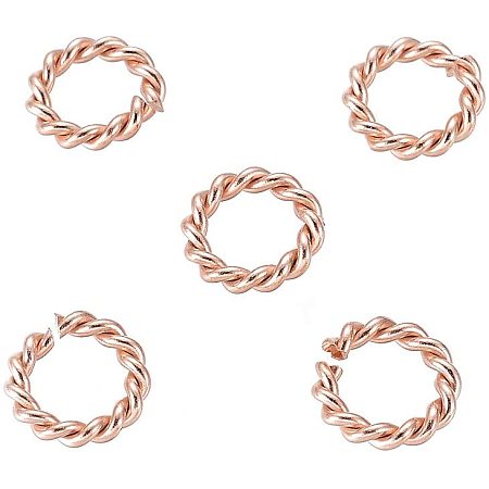 NBEADS 100 Pcs 8mm 304 Stainless Steel Jump Rings, Rose Gold Twisted Open Jump Rings with 5mm Inner Diameter Connectors Jewelry Findings for DIY Jewelry Making