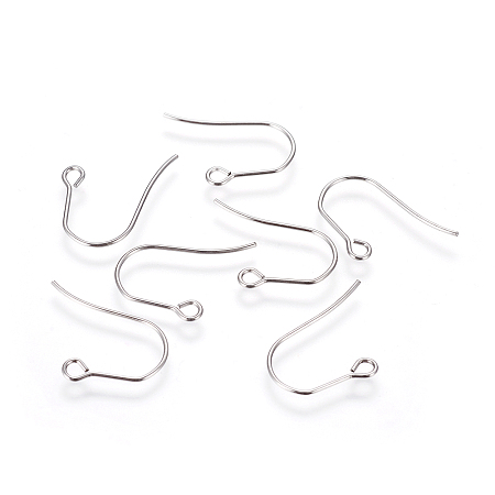 Honeyhandy 316 Surgical Stainless Steel Earring Hooks, with Horizontal Loop, Stainless Steel Color, 18~19x13~14x0.7mm, Hole: 2mm, Pin: 0.7mm