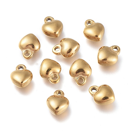 Honeyhandy 304 Stainless Steel Charms, Heart, Golden, 7x9x4mm, Hole: 1.6mm