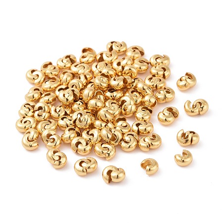 Honeyhandy 304 Stainless Steel Crimp Beads Covers, Golden, 5x4.5x3mm, Hole: 2mm